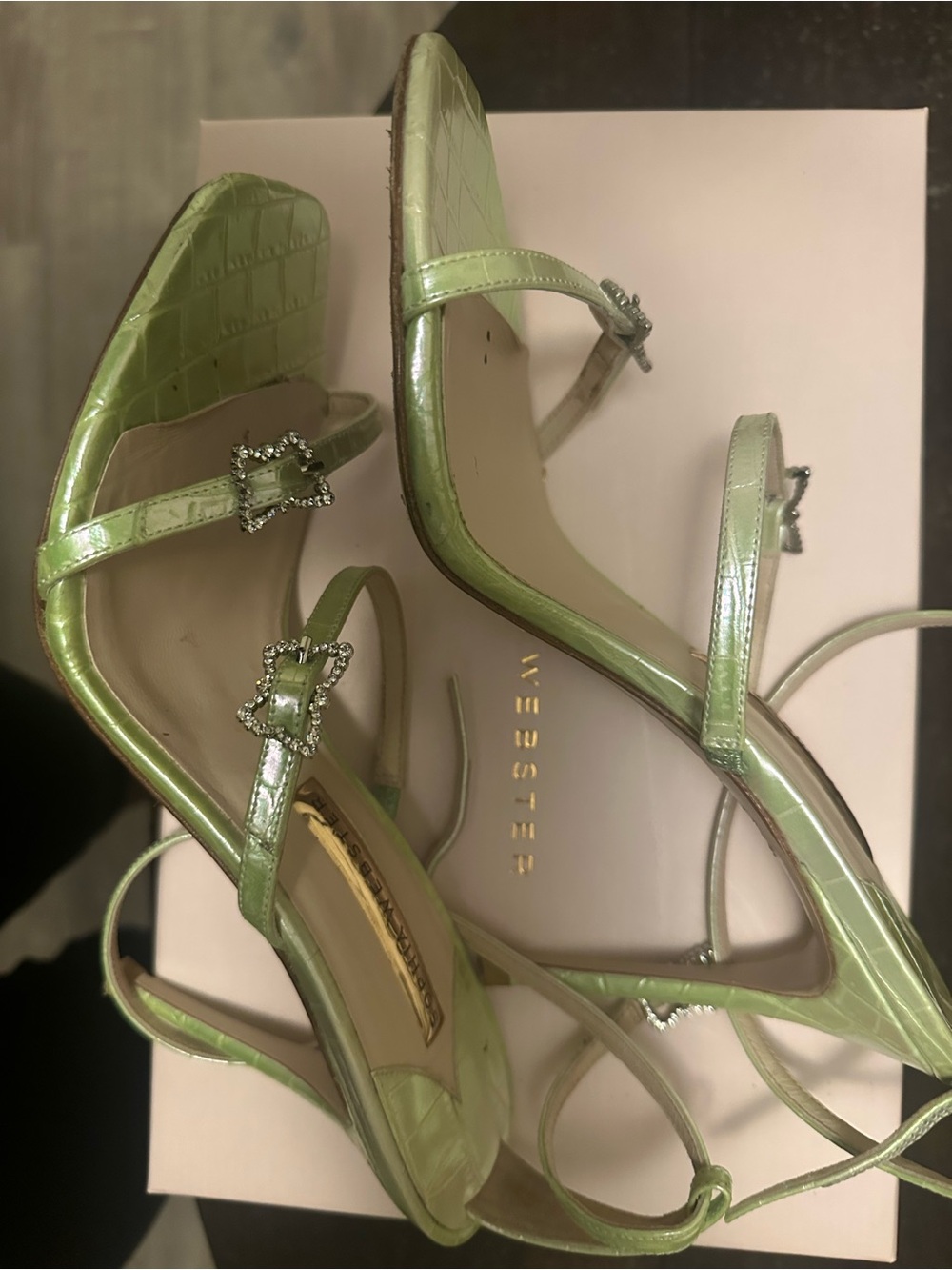 Sage Green Embellished Strappy Heeled Sandals - Women